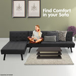 3-Seater Leather Sofa Bed Lounge Chaise Couch Furniture Black