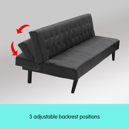 3-Seater Faux Leather Sofa Bed Lounge Chaise Couch Furniture Black