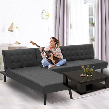3-Seater Faux Leather Sofa Bed Lounge Chaise Couch Furniture Black