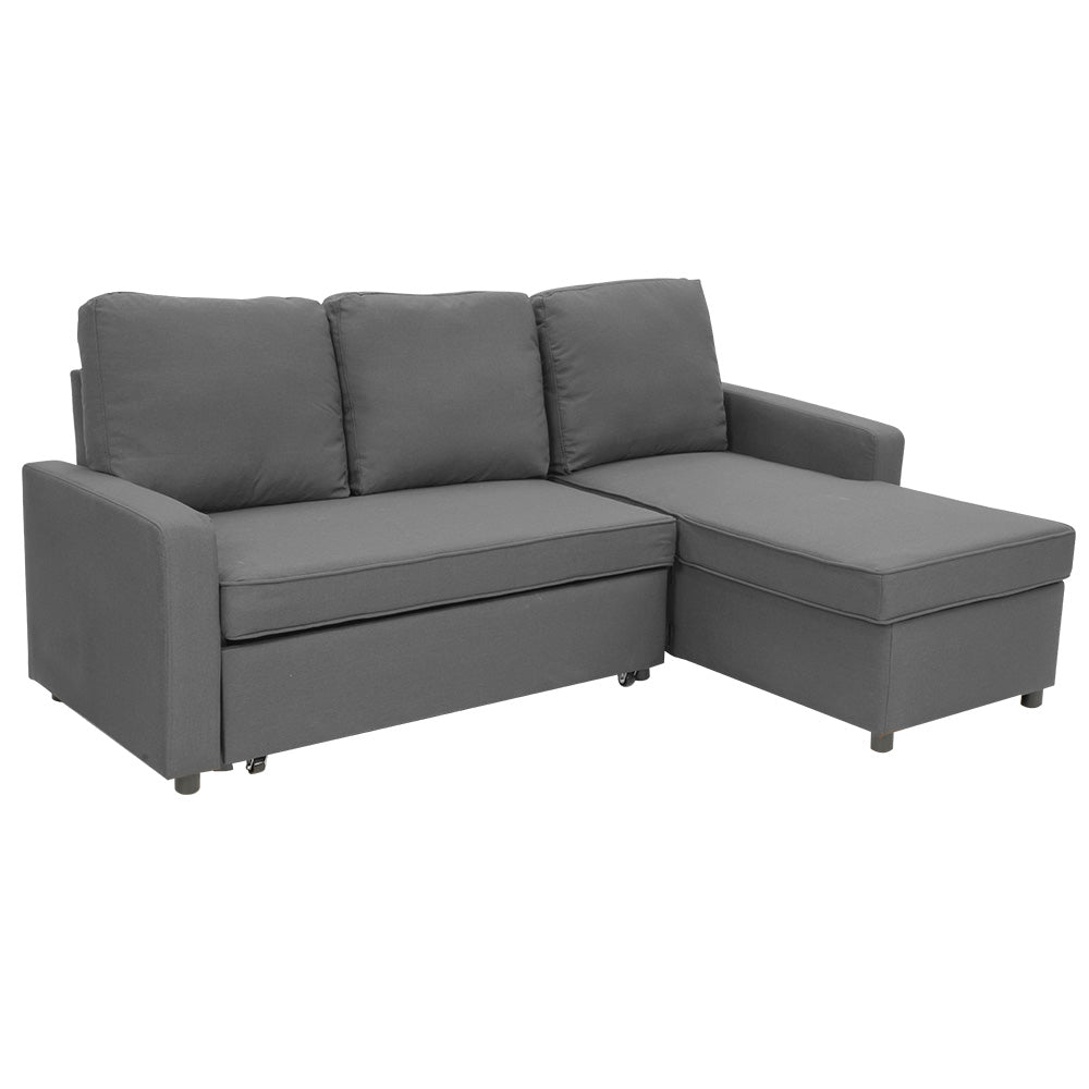 3-Seater Corner Sofa Bed With Storage Lounge Chaise Couch - Grey