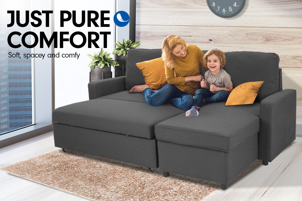 3-Seater Corner Sofa Bed With Storage Lounge Chaise Couch - Grey