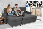 3-Seater Corner Sofa Bed With Storage Lounge Chaise Couch - Grey