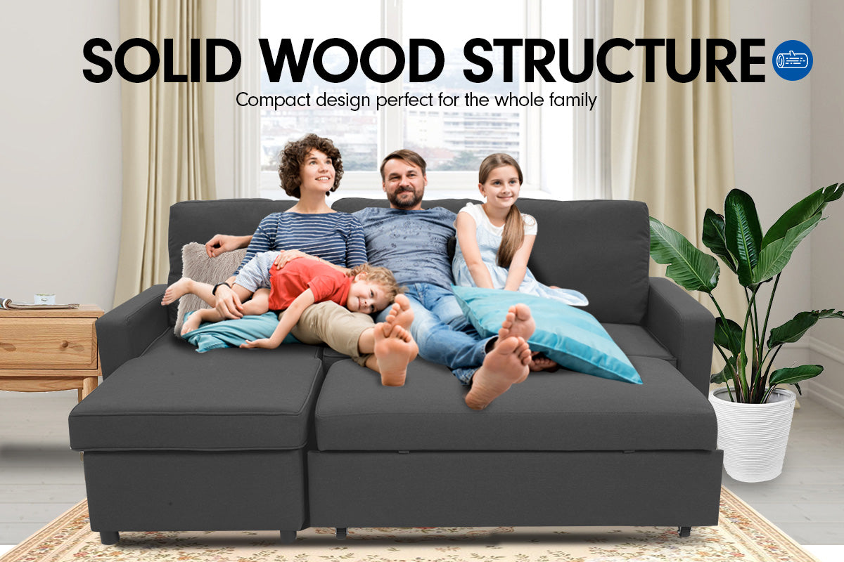 3-Seater Corner Sofa Bed With Storage Lounge Chaise Couch - Grey