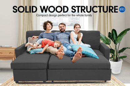 3-Seater Corner Sofa Bed With Storage Lounge Chaise Couch - Grey