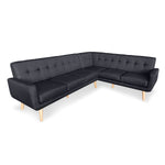 Linen Corner Wooden Sofa Lounge L-shaped with Chaise Black