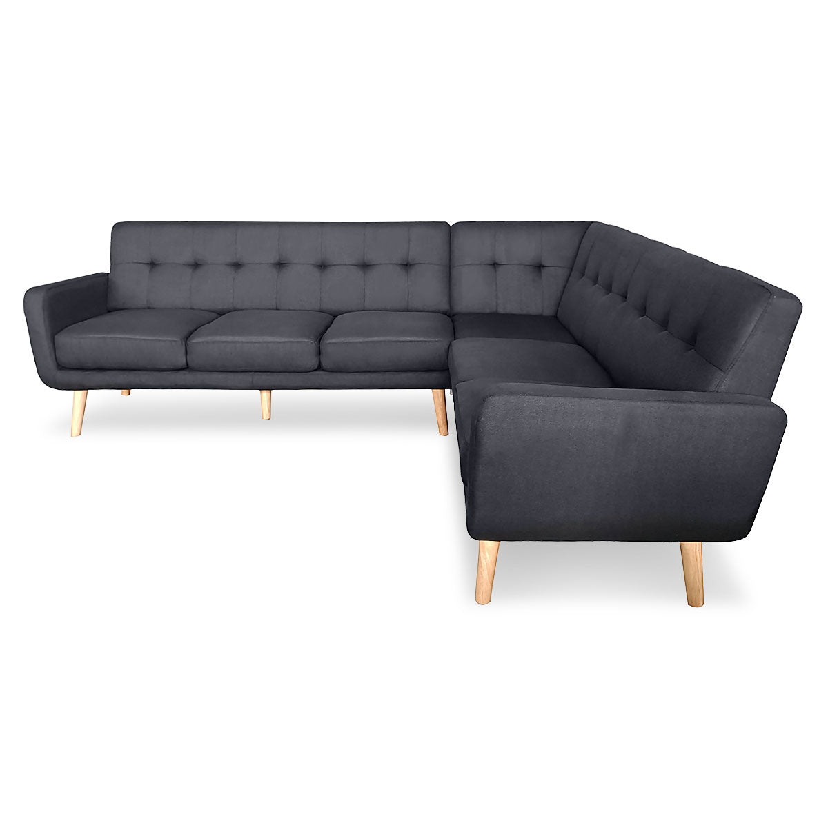 Faux Linen Corner Wooden Sofa Lounge L-shaped with Chaise Black
