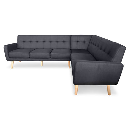 Faux Linen Corner Wooden Sofa Lounge L-shaped with Chaise Black