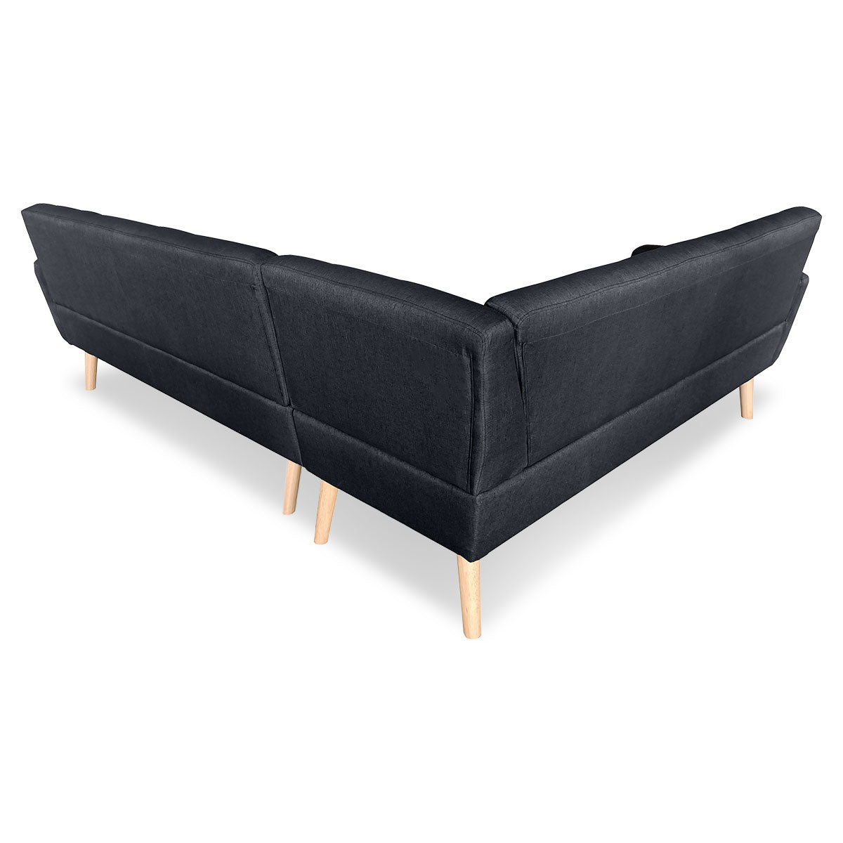 Faux Linen Corner Wooden Sofa Lounge L-shaped with Chaise Black