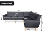 Linen Corner Wooden Sofa Lounge L-shaped with Chaise Black
