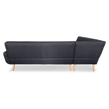 Faux Linen Corner Wooden Sofa Futon Lounge L-shaped with Chaise Black