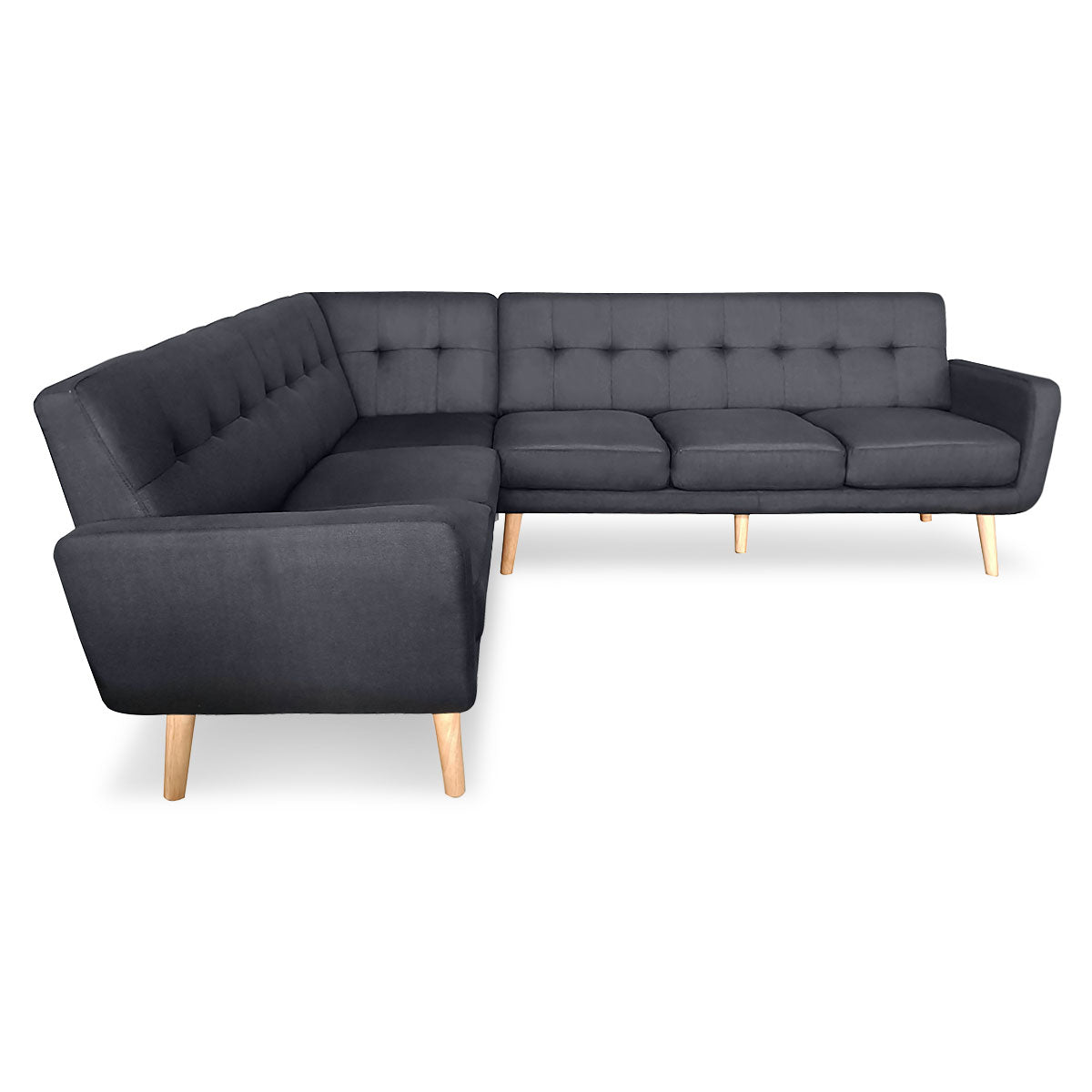 Faux Linen Corner Wooden Sofa Futon Lounge L-shaped with Chaise Black