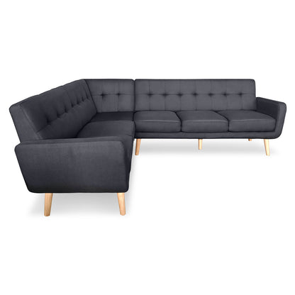 Faux Linen Corner Wooden Sofa Futon Lounge L-shaped with Chaise Black