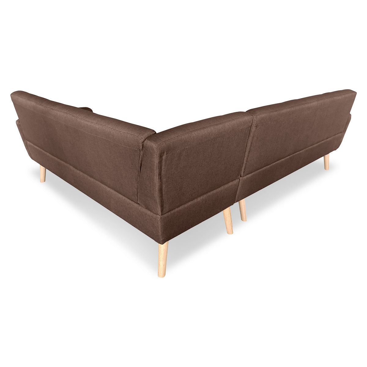 Faux Linen Corner Wooden Sofa Lounge L-shaped Futon with Chaise Brown