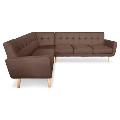 Faux Linen Corner Wooden Sofa Lounge L-shaped Futon with Chaise Brown