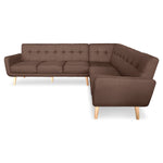Linen Corner Wooden Sofa Lounge L-shaped with Chaise Brown