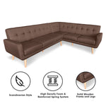 Linen Corner Wooden Sofa Lounge L-shaped with Chaise Brown