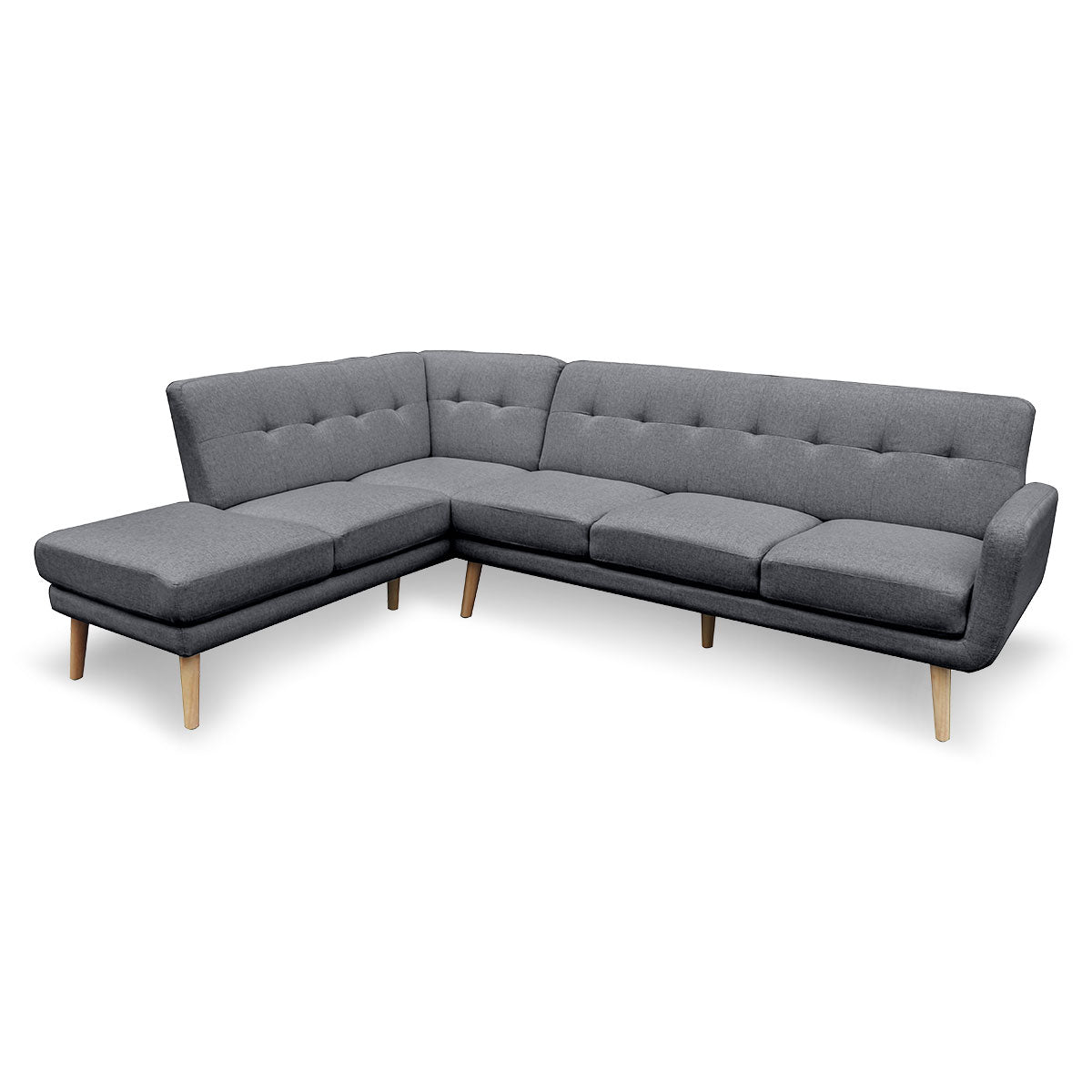 Linen Corner Sofa Lounge L-shaped with Chaise Dark Grey