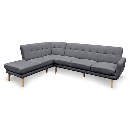 Linen Corner Sofa Lounge L-shaped with Chaise Dark Grey
