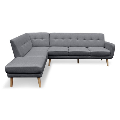 Linen Corner Sofa Lounge L-shaped with Chaise Dark Grey