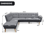 Linen Corner Sofa Lounge L-shaped with Chaise Dark Grey