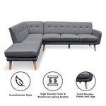 Linen Corner Sofa Lounge L-shaped with Chaise Dark Grey
