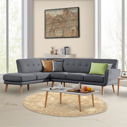Linen Corner Sofa Lounge L-shaped with Chaise Dark Grey