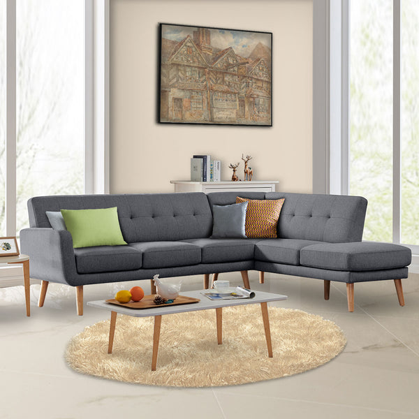  Linen Corner Sofa Lounge L-shaped with Chaise Dark Grey