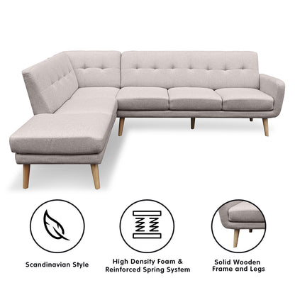 Linen Corner Sofa Lounge L-shaped Chaise Light Grey