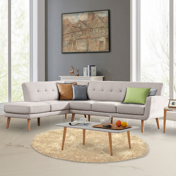  Linen Corner Sofa Lounge L-shaped Chaise Light Grey