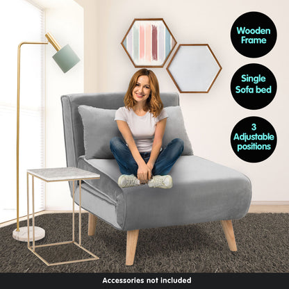 Adjustable Corner Sofa Bed Single Seater Lounge Faux Velvet Light Grey