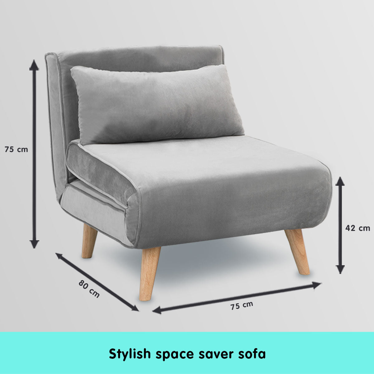 Adjustable Corner Sofa Bed Single Seater Lounge Faux Velvet Light Grey