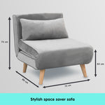 Adjustable Corner Sofa Bed Single Seater Lounge Faux Velvet Light Grey