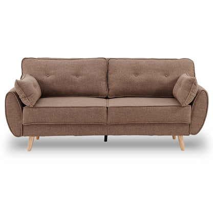 3 Seater Modular Linen Fabric Sofa Bed Couch Futon - Brown