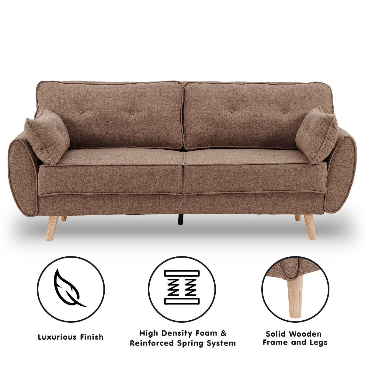 3 Seater Modular Linen Fabric Sofa Bed Couch Futon - Brown