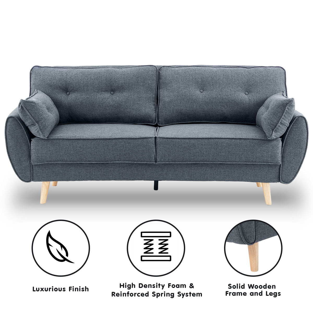 3 Seater Modular Linen Fabric Wood Sofa Bed Couch- Dark Grey