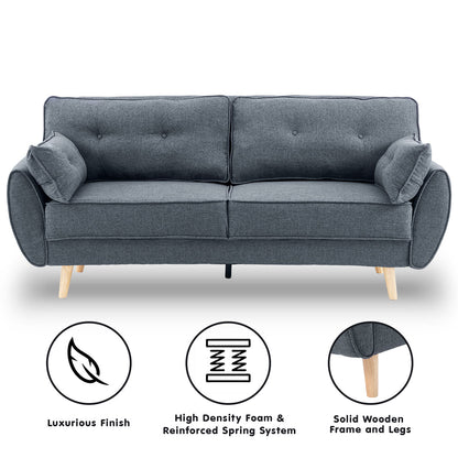 3 Seater Modular Linen Fabric Wood Sofa Bed Couch- Dark Grey