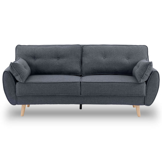 3 Seater Modular Linen Fabric Wood Sofa Bed Couch- Dark Grey