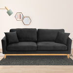 3 Seater Faux Velvet Sofa Bed Couch Furniture - Black