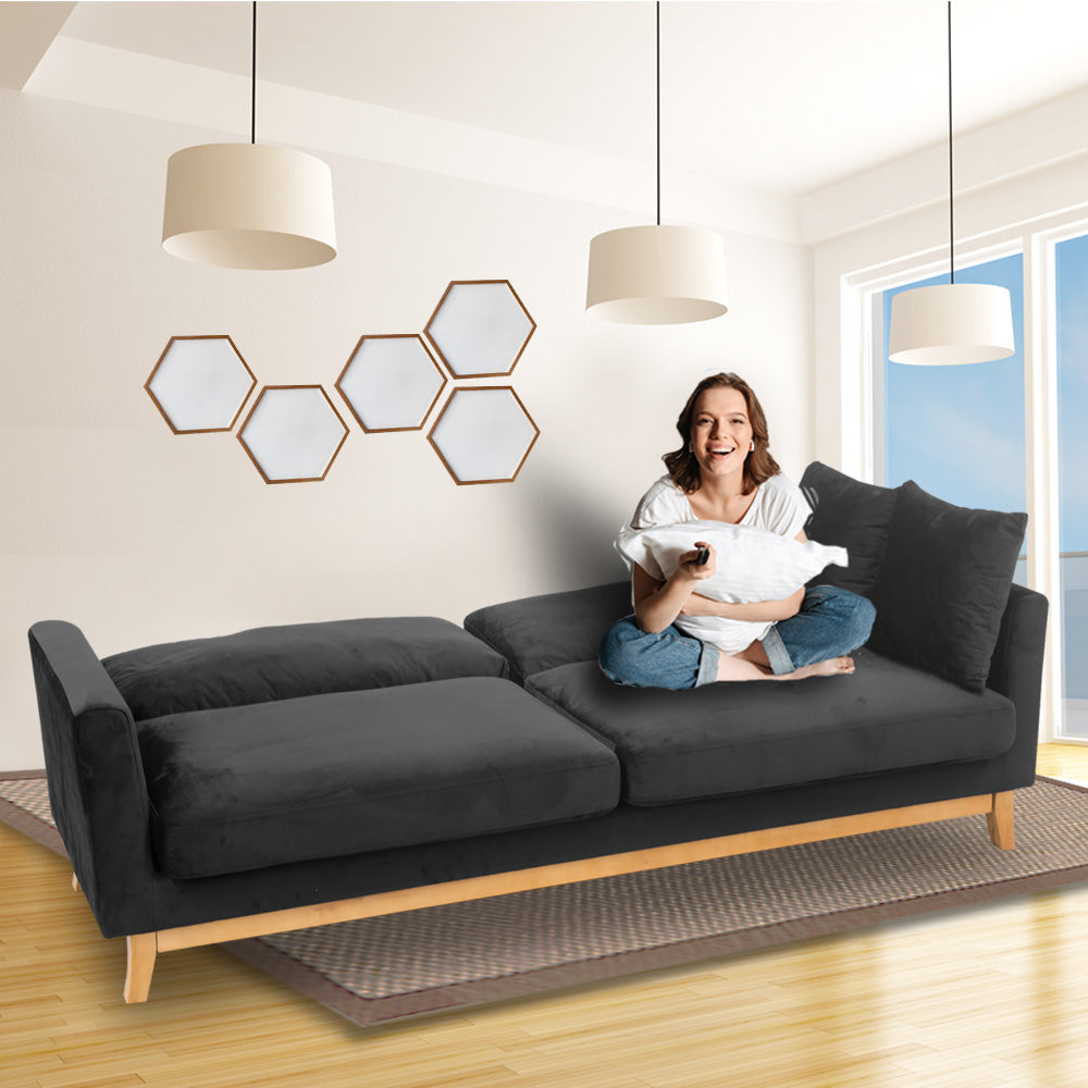 Sarantino 3 Seater Faux Velvet Sofa Bed Couch Furniture - Black
