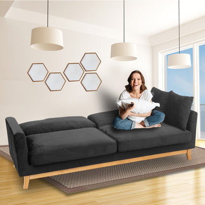 Sarantino 3 Seater Faux Velvet Sofa Bed Couch Furniture - Black