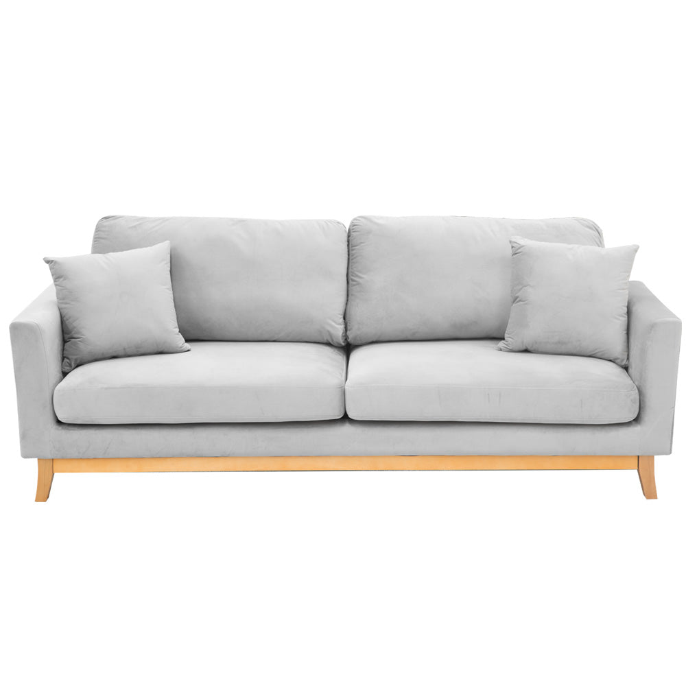 Sarantino 3 Seater Faux Velvet Sofa Bed Couch Furniture - Light Grey