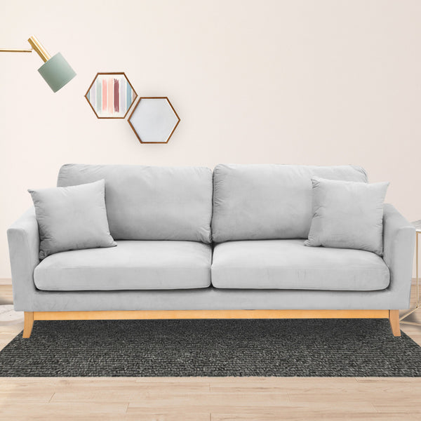 3 Seater Velvet Sofa Bed Couch Furniture - Light Grey