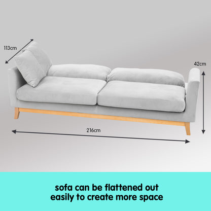 Sarantino 3 Seater Faux Velvet Sofa Bed Couch Furniture - Light Grey