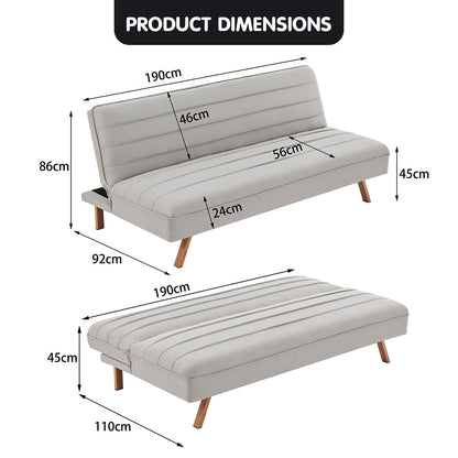 3 Seater Modular Linen Fabric Sofa Bed Couch Futon - Beige