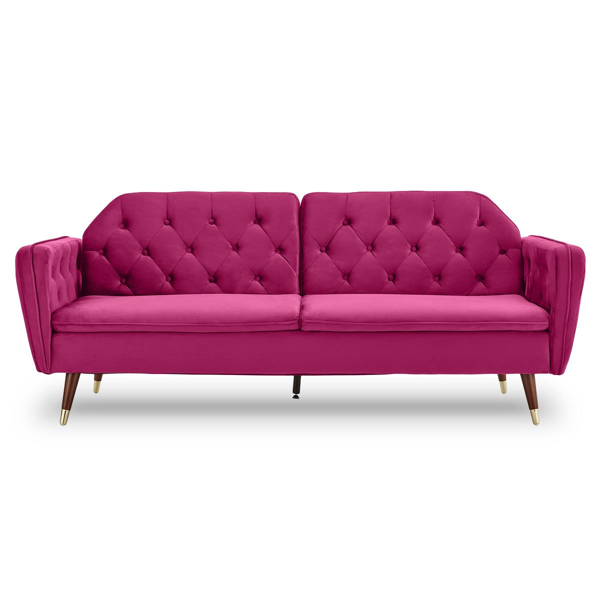 Faux Velvet Tufted Sofa Bed Couch Futon - Burgundy