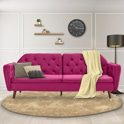 Faux Velvet Tufted Sofa Bed Couch Futon - Burgundy