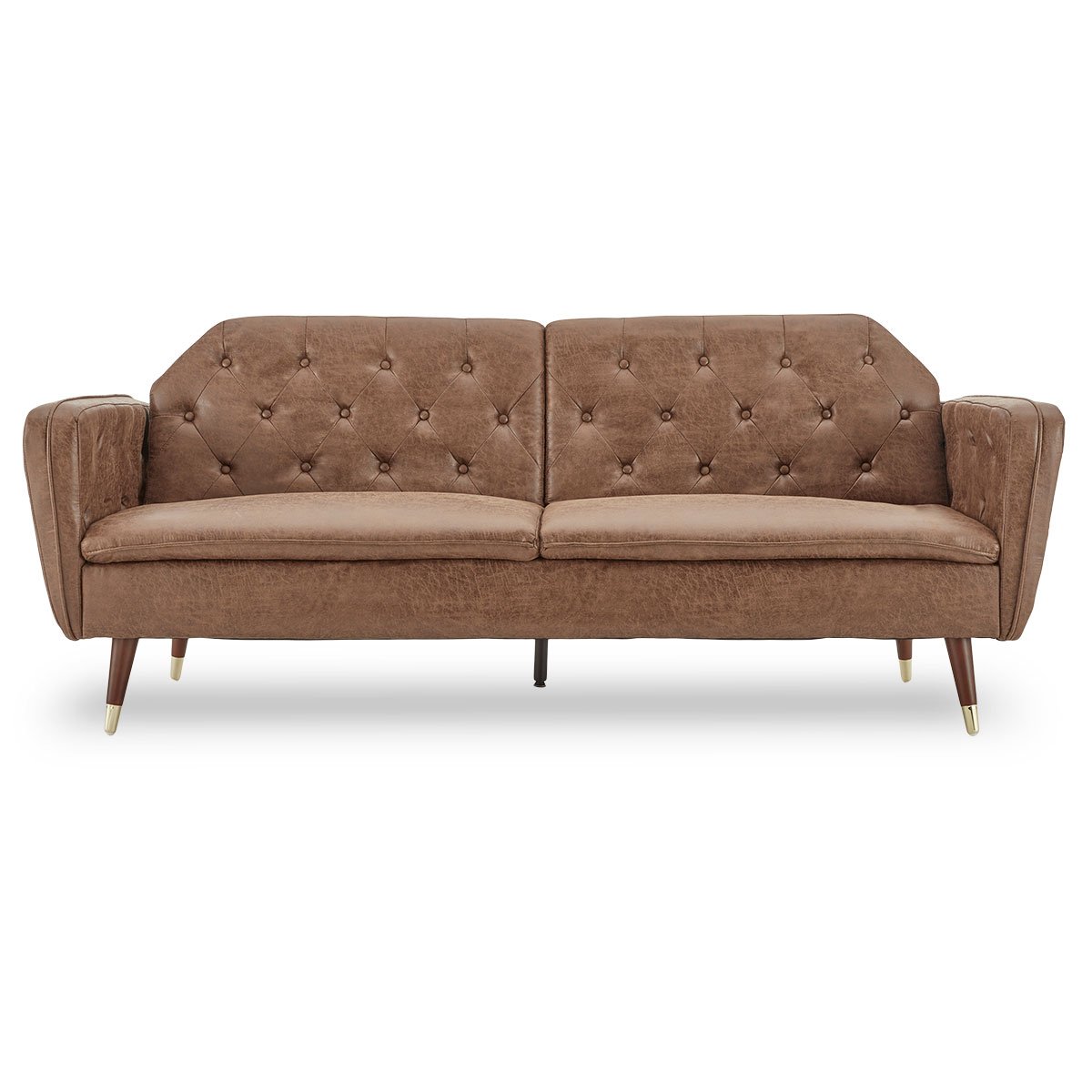Faux Velvet Tufted Sofa Bed Couch Futon - Brown
