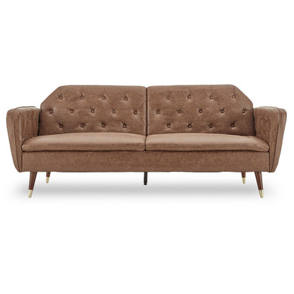 Faux Velvet Tufted Sofa Bed Couch Futon - Brown