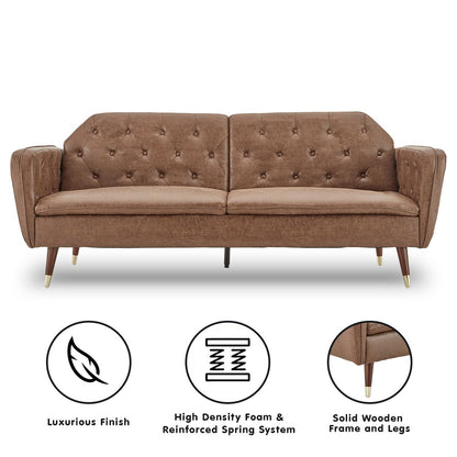 Faux Velvet Tufted Sofa Bed Couch Futon - Brown