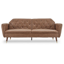 Faux Velvet Tufted Sofa Bed Couch Futon - Brown